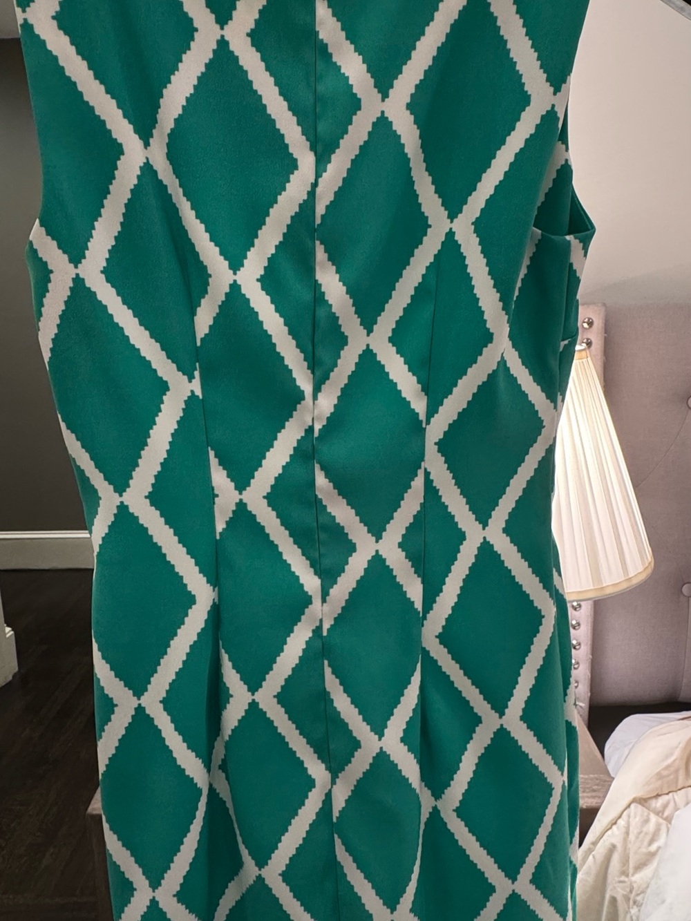 ALYX Teal and White Geometric Midi Sheath Dress - Picture 9 of 12